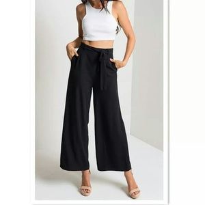 Waist Culottes Solid Wide Leg Long
